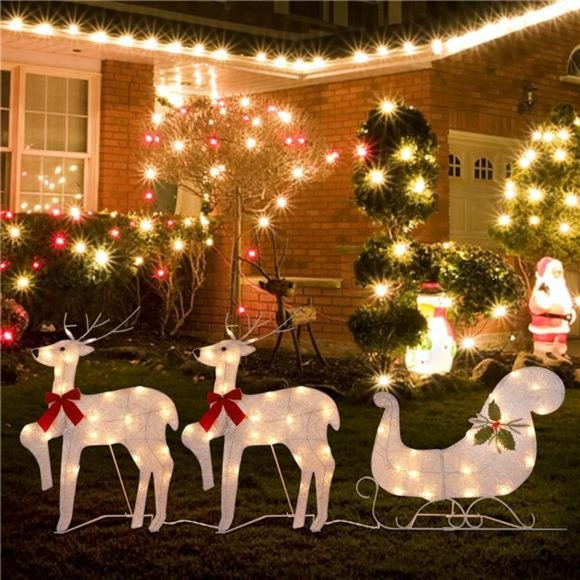 Set of 3 Lighted Christmas 2D Reindeers Decor,  23 Inch Pre-Lit Light Up Xmas - Picture 6 of 6